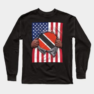 Trinidad And Tobago Flag American Flag Ripped - Gift for Trinidadian And Tobagoan From Trinidad And Tobago Long Sleeve T-Shirt